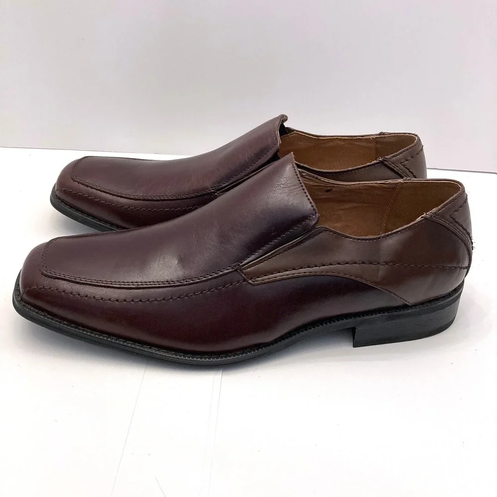 Joseph Abboud Dress Loafers‎ Shoes Brown Leather Square Apron Toe Men's 11.5M